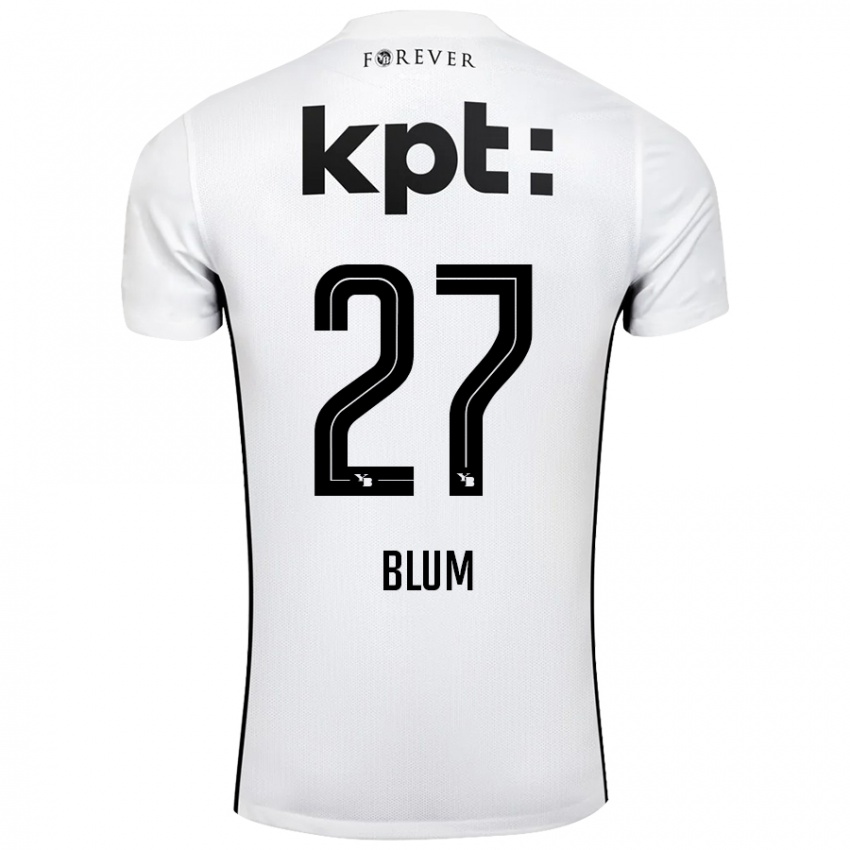 Børn Lewin Blum #27 Hvid Sort Udebane Spillertrøjer 2024/25 Trøje T-Shirt