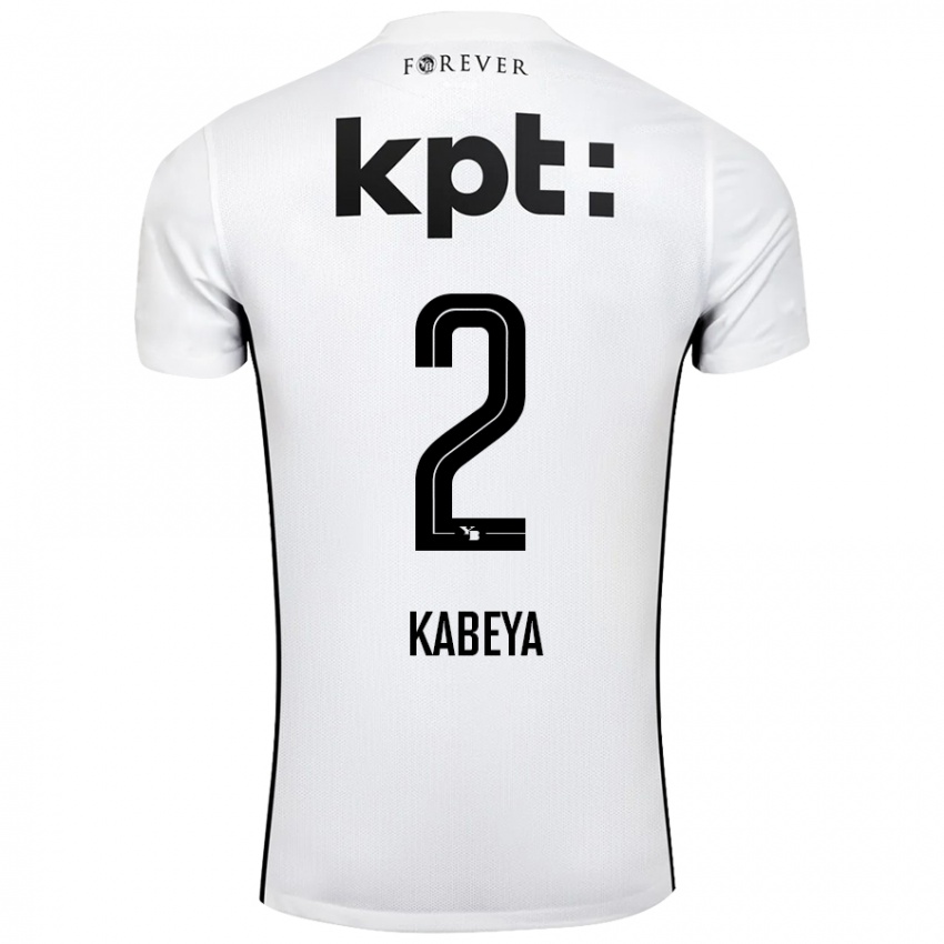 Børn Benjamin Kabeya #2 Hvid Sort Udebane Spillertrøjer 2024/25 Trøje T-Shirt