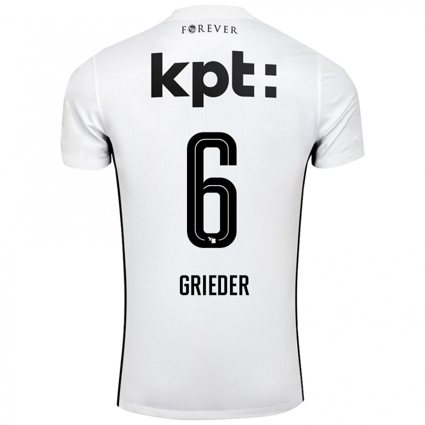 Børn Lionel Grieder #6 Hvid Sort Udebane Spillertrøjer 2024/25 Trøje T-Shirt