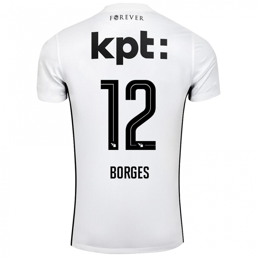 Børn David Borges #12 Hvid Sort Udebane Spillertrøjer 2024/25 Trøje T-Shirt