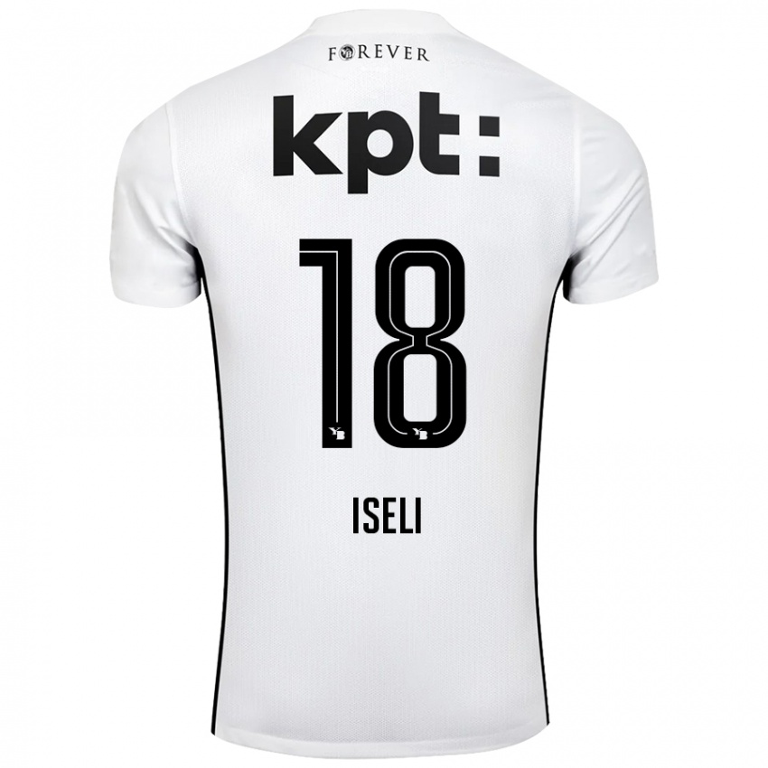 Børn Marco Iseli #18 Hvid Sort Udebane Spillertrøjer 2024/25 Trøje T-Shirt