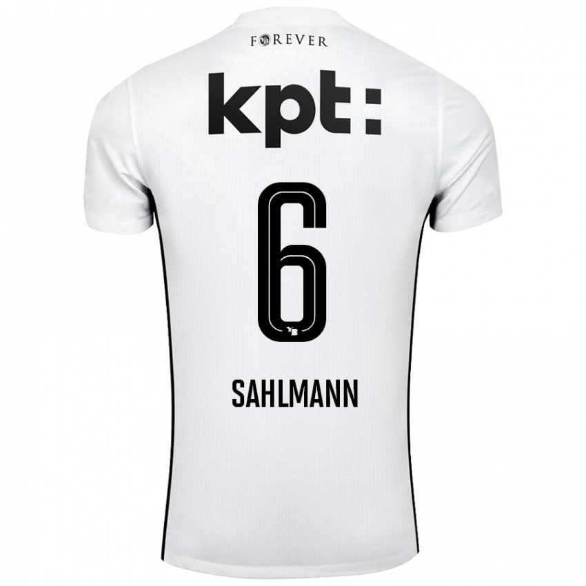 Børn Henrike Sahlmann #6 Hvid Sort Udebane Spillertrøjer 2024/25 Trøje T-Shirt