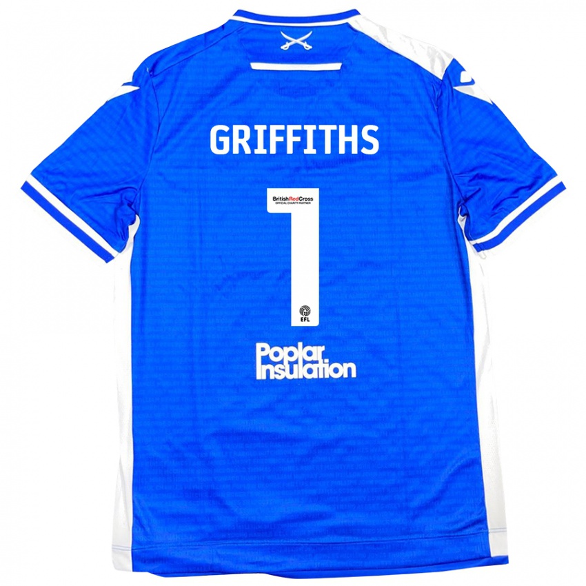 Mænd Josh Griffiths #1 Blå Hvid Hjemmebane Spillertrøjer 2024/25 Trøje T-Shirt