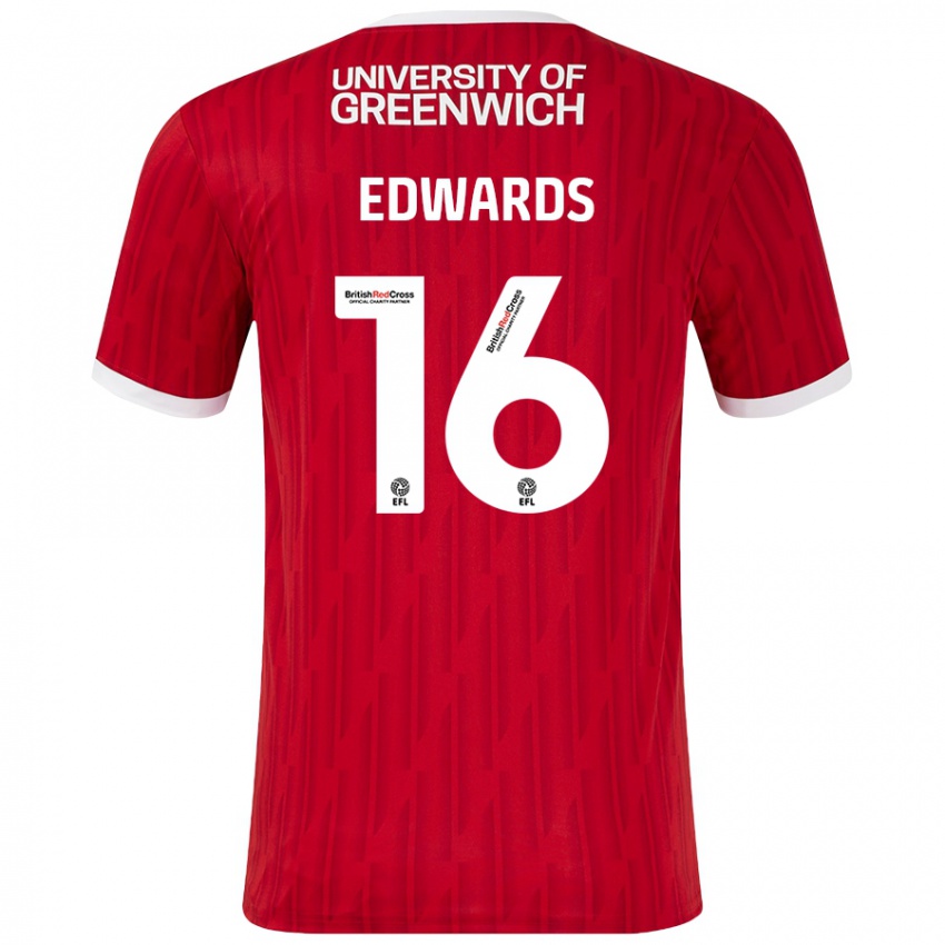 Mænd Josh Edwards #16 Rød Hvid Hjemmebane Spillertrøjer 2024/25 Trøje T-Shirt