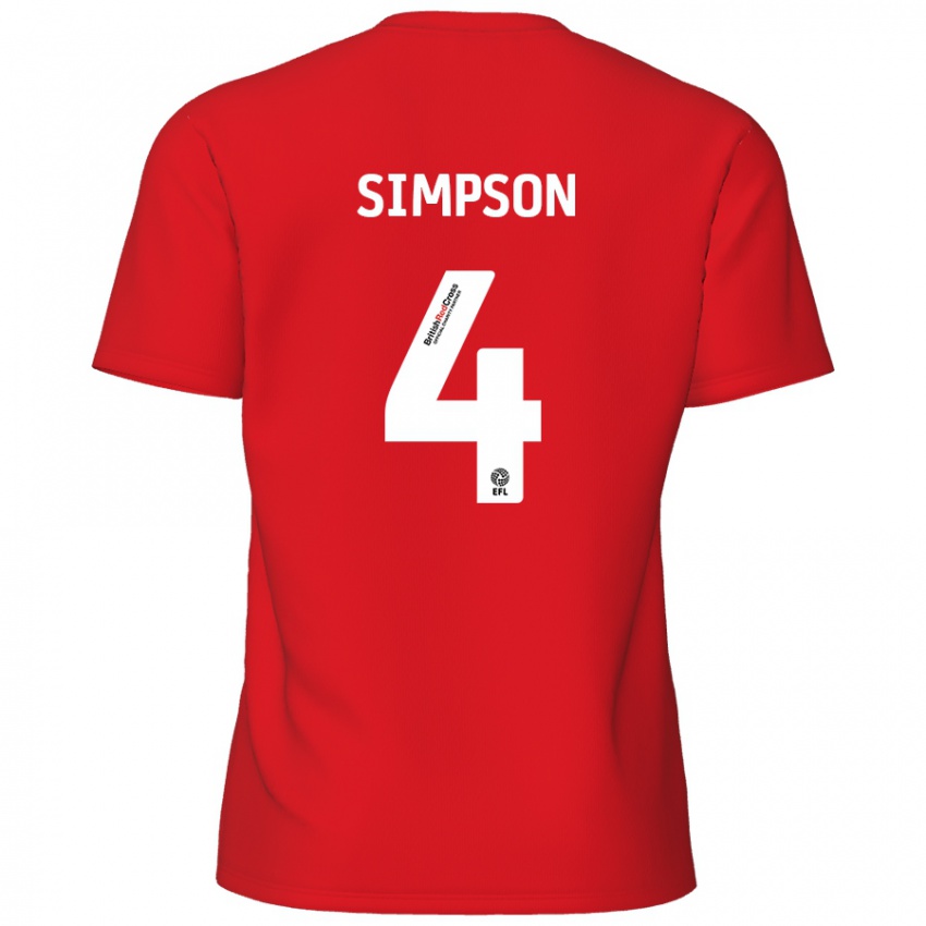 Mænd Jack Simpson #4 Rød Hjemmebane Spillertrøjer 2024/25 Trøje T-Shirt