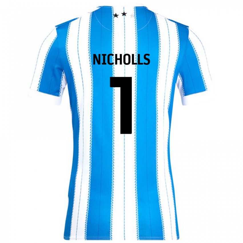 Mænd Lee Nicholls #1 Blå Hvid Hjemmebane Spillertrøjer 2024/25 Trøje T-Shirt