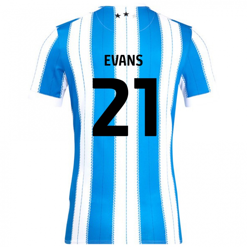 Mænd Antony Evans #21 Blå Hvid Hjemmebane Spillertrøjer 2024/25 Trøje T-Shirt