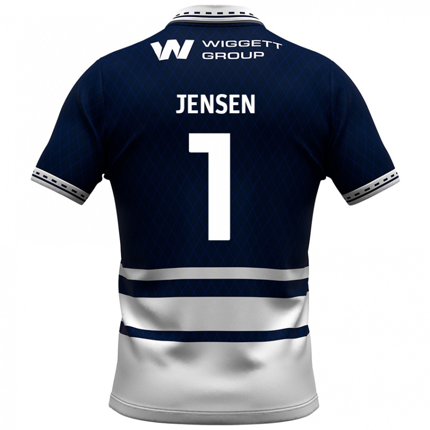 Mænd Lukas Jensen #1 Marineblå Hvid Hjemmebane Spillertrøjer 2024/25 Trøje T-Shirt