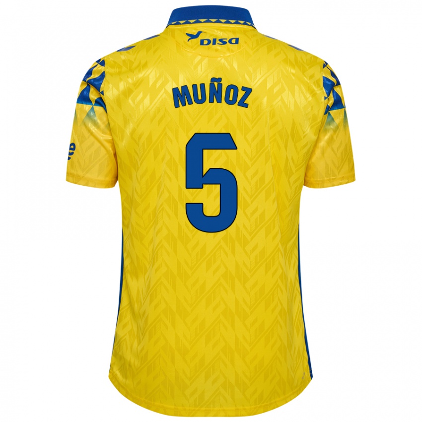 Mænd Javi Muñoz #5 Gul Blå Hjemmebane Spillertrøjer 2024/25 Trøje T-Shirt