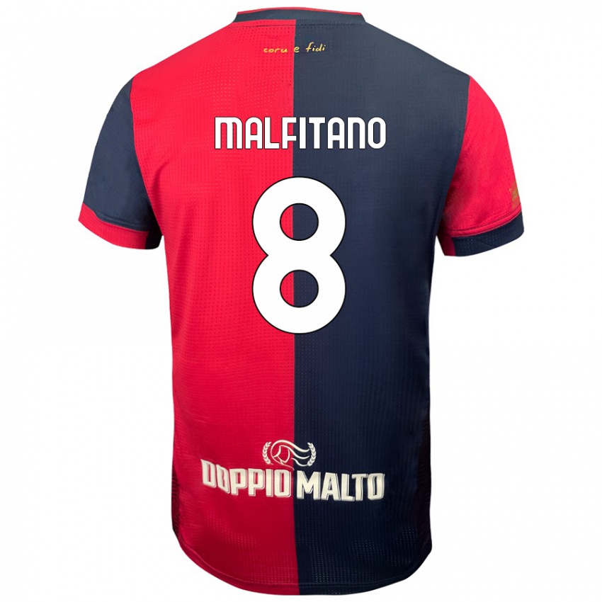 Mænd Roberto Malfitano #8 Rød Mørkere Blå Hjemmebane Spillertrøjer 2024/25 Trøje T-Shirt