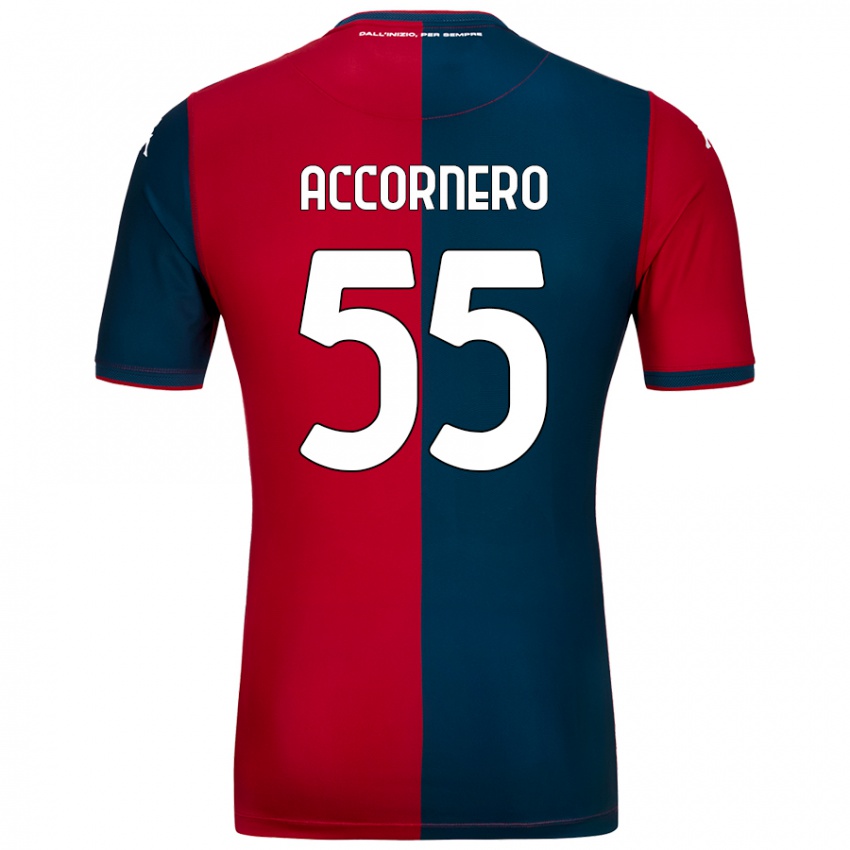 Mænd Federico Accornero #55 Rød Mørkeblå Hjemmebane Spillertrøjer 2024/25 Trøje T-Shirt