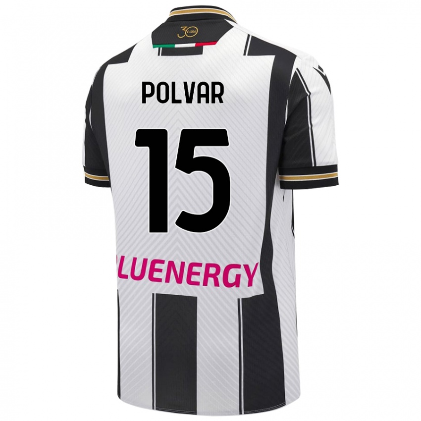 Mænd Francesco Polvar #15 Hvid Sort Hjemmebane Spillertrøjer 2024/25 Trøje T-Shirt