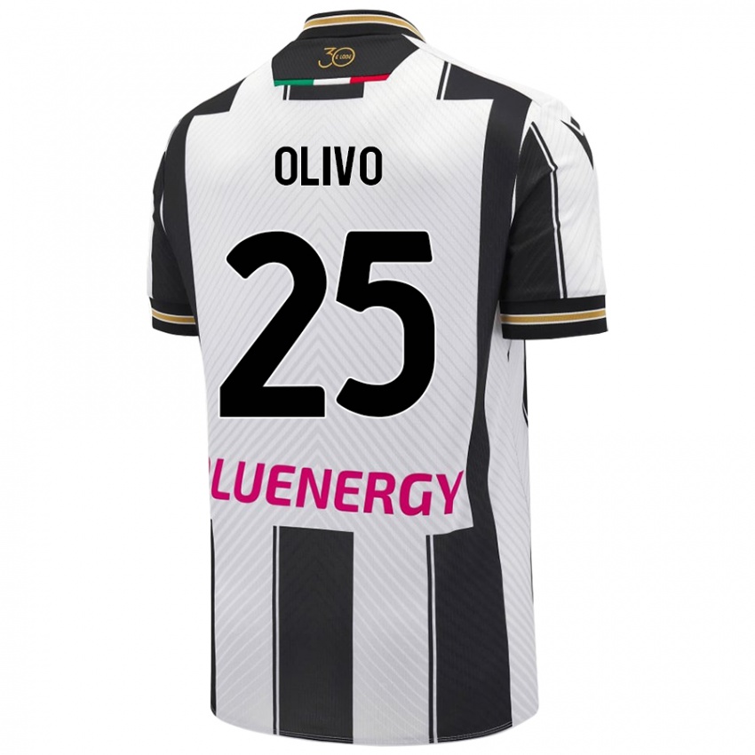 Mænd Gioele Olivo #25 Hvid Sort Hjemmebane Spillertrøjer 2024/25 Trøje T-Shirt