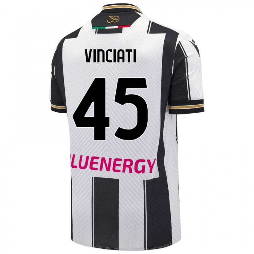 Mænd Giulio Vinciati #45 Hvid Sort Hjemmebane Spillertrøjer 2024/25 Trøje T-Shirt