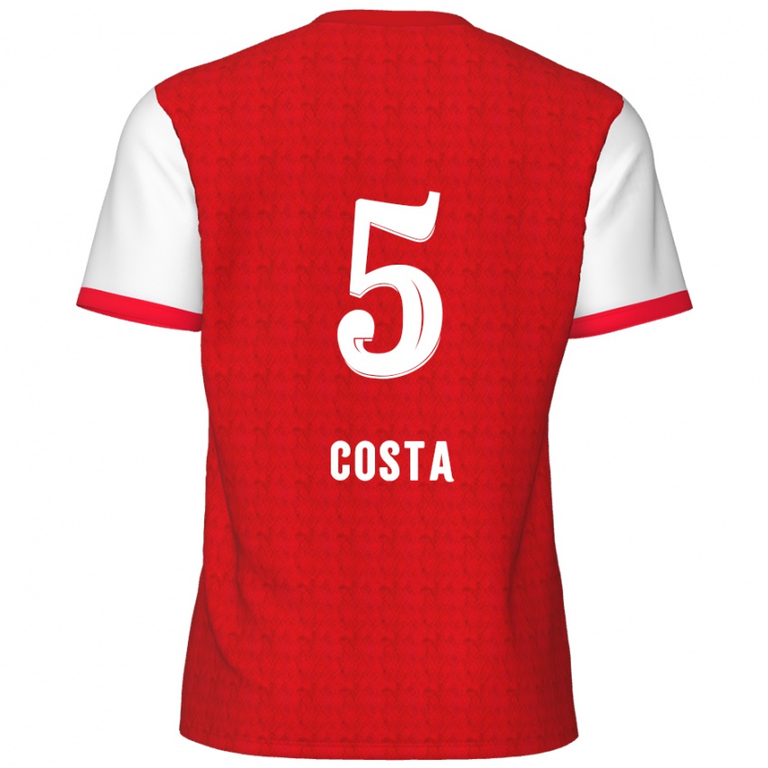 Mænd Ayrton Costa #5 Rød Hvid Hjemmebane Spillertrøjer 2024/25 Trøje T-Shirt