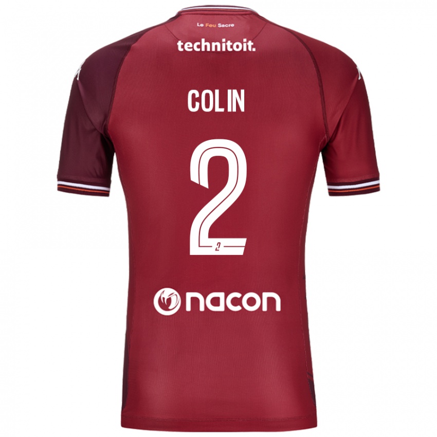 Mænd Maxime Colin #2 Rød Granata Hjemmebane Spillertrøjer 2024/25 Trøje T-Shirt