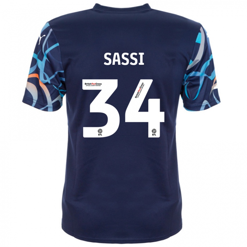 Mænd Dan Sassi #34 Marineblå Udebane Spillertrøjer 2024/25 Trøje T-Shirt