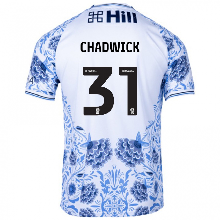 Mænd Louis Chadwick #31 Hvid Blå Udebane Spillertrøjer 2024/25 Trøje T-Shirt