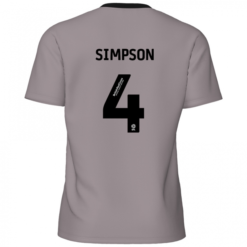 Mænd Jack Simpson #4 Grå Udebane Spillertrøjer 2024/25 Trøje T-Shirt