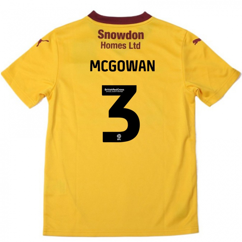 Mænd Aaron Mcgowan #3 Orange Bourgogne Udebane Spillertrøjer 2024/25 Trøje T-Shirt