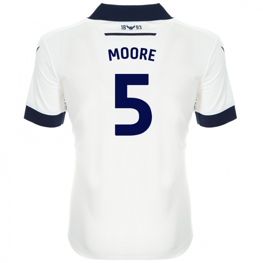 Mænd Elliott Moore #5 Hvid Marineblå Udebane Spillertrøjer 2024/25 Trøje T-Shirt