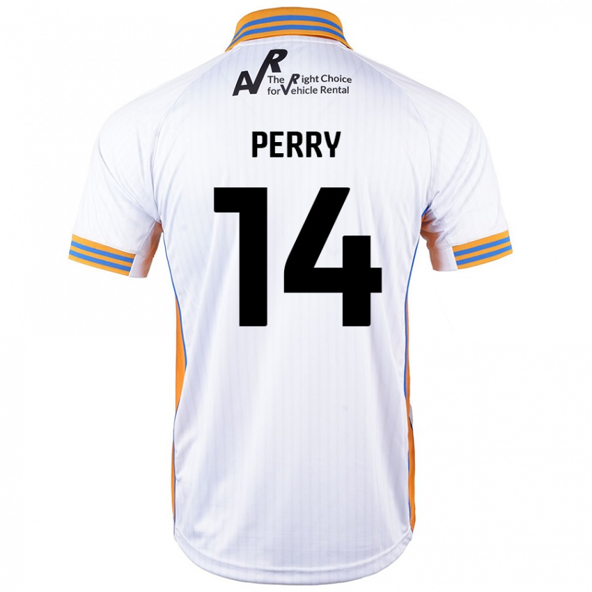 Mænd Taylor Perry #14 Hvid Udebane Spillertrøjer 2024/25 Trøje T-Shirt