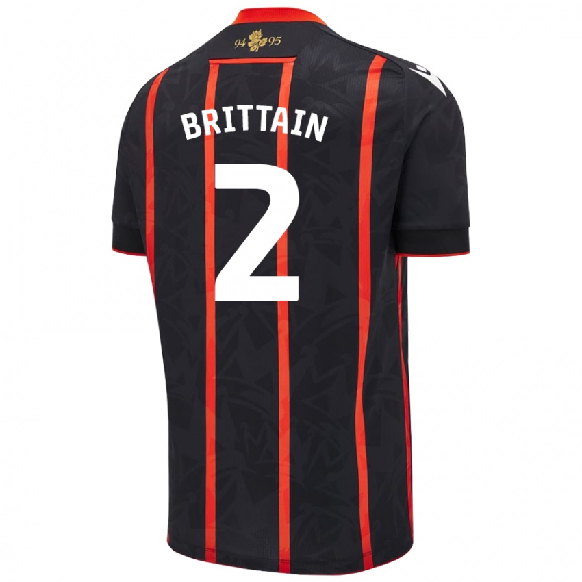 Mænd Callum Brittain #2 Sort Rød Udebane Spillertrøjer 2024/25 Trøje T-Shirt