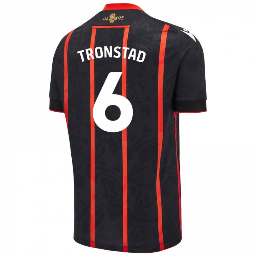 Mænd Sondre Tronstad #6 Sort Rød Udebane Spillertrøjer 2024/25 Trøje T-Shirt