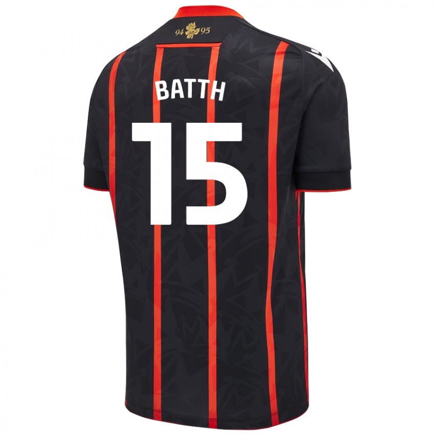 Mænd Danny Batth #15 Sort Rød Udebane Spillertrøjer 2024/25 Trøje T-Shirt