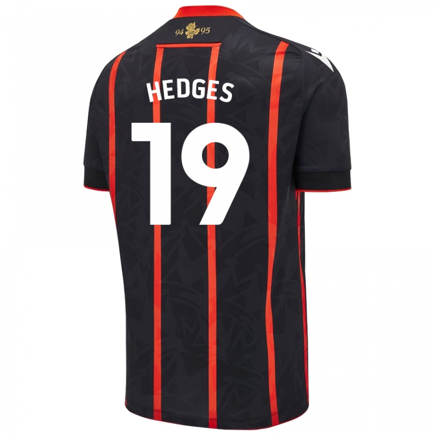 Mænd Ryan Hedges #19 Sort Rød Udebane Spillertrøjer 2024/25 Trøje T-Shirt