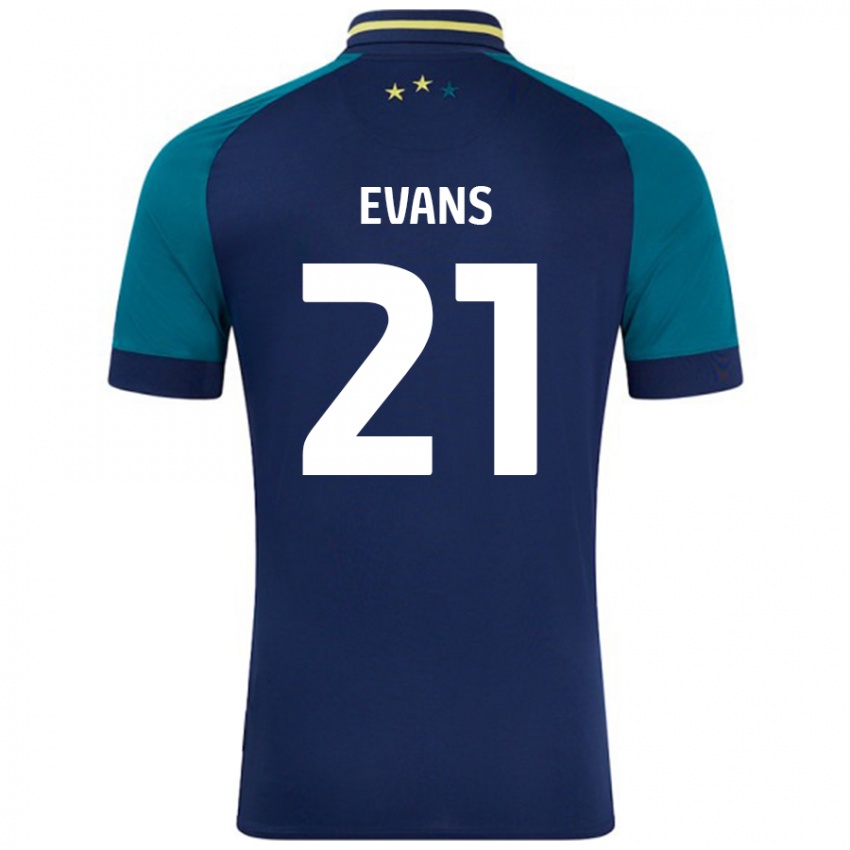 Mænd Antony Evans #21 Marineblå Mørkegrøn Udebane Spillertrøjer 2024/25 Trøje T-Shirt