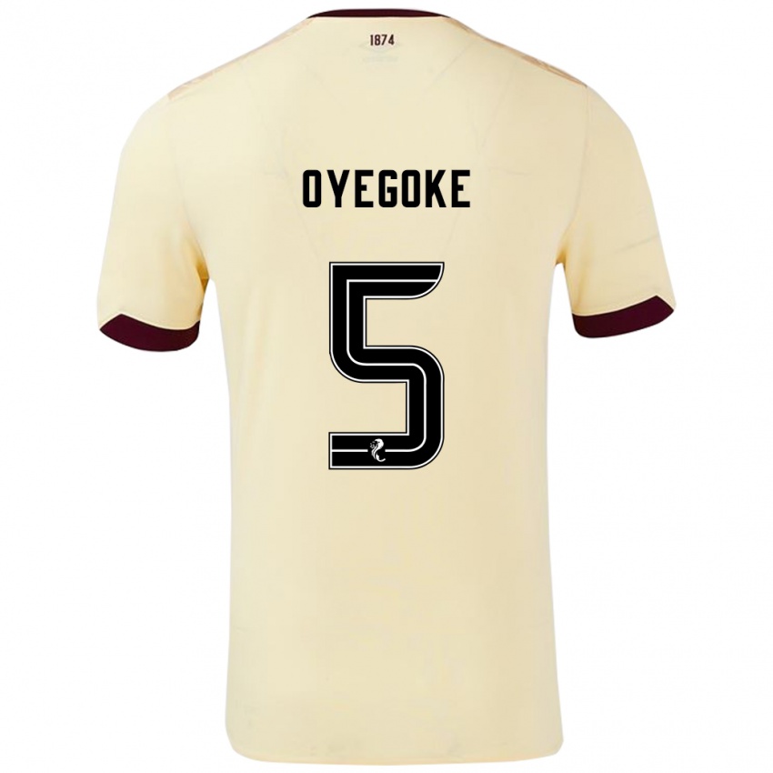 Mænd Daniel Oyegoke #5 Creme Bourgogne Udebane Spillertrøjer 2024/25 Trøje T-Shirt