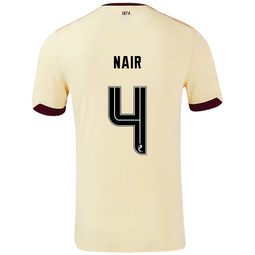 Mænd Kenzi Nair #4 Creme Bourgogne Udebane Spillertrøjer 2024/25 Trøje T-Shirt