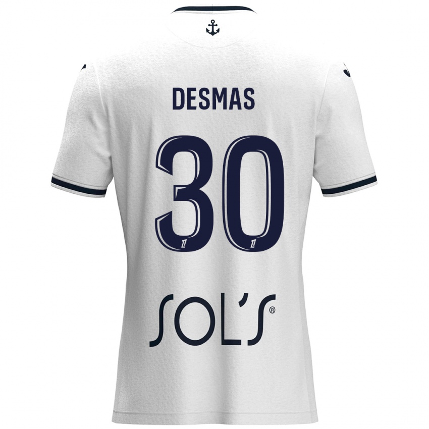 Mænd Arthur Desmas #30 Hvid Mørkeblå Udebane Spillertrøjer 2024/25 Trøje T-Shirt