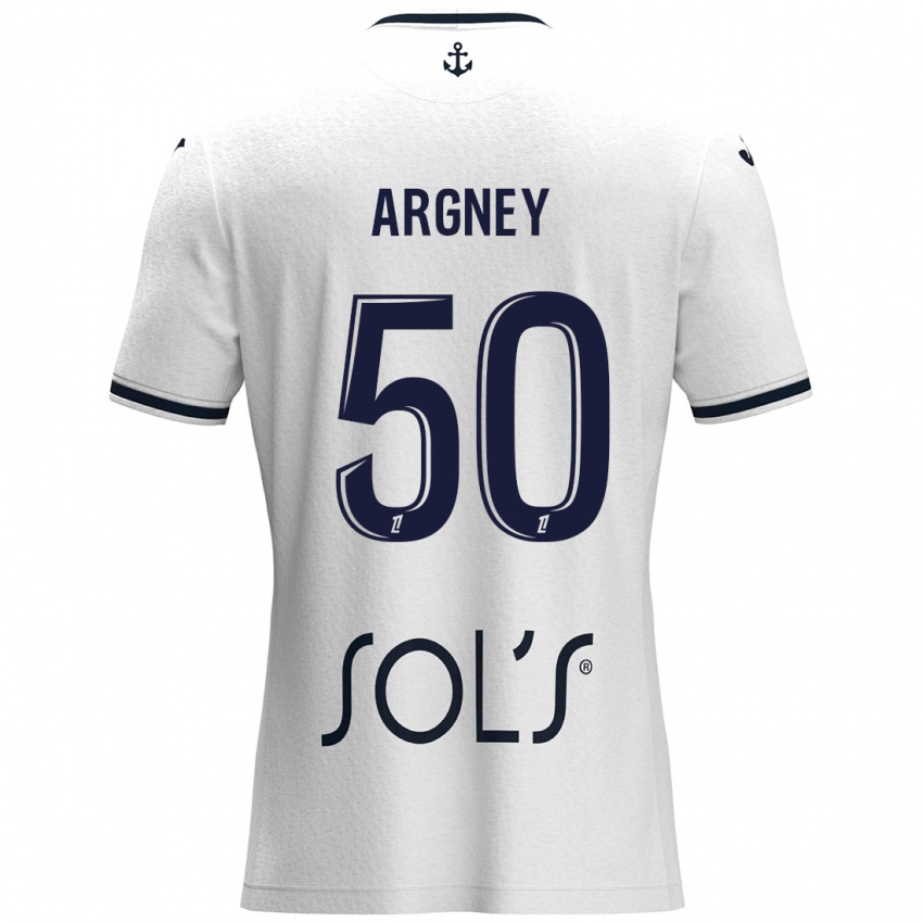 Mænd Paul Argney #50 Hvid Mørkeblå Udebane Spillertrøjer 2024/25 Trøje T-Shirt