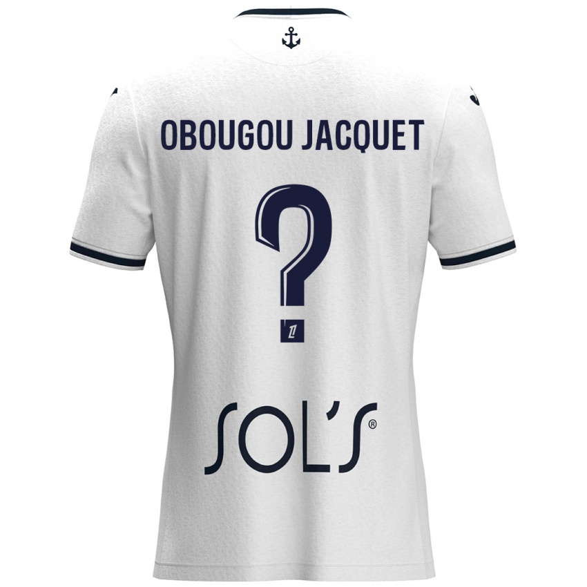 Mænd Noam Obougou Jacquet #0 Hvid Mørkeblå Udebane Spillertrøjer 2024/25 Trøje T-Shirt