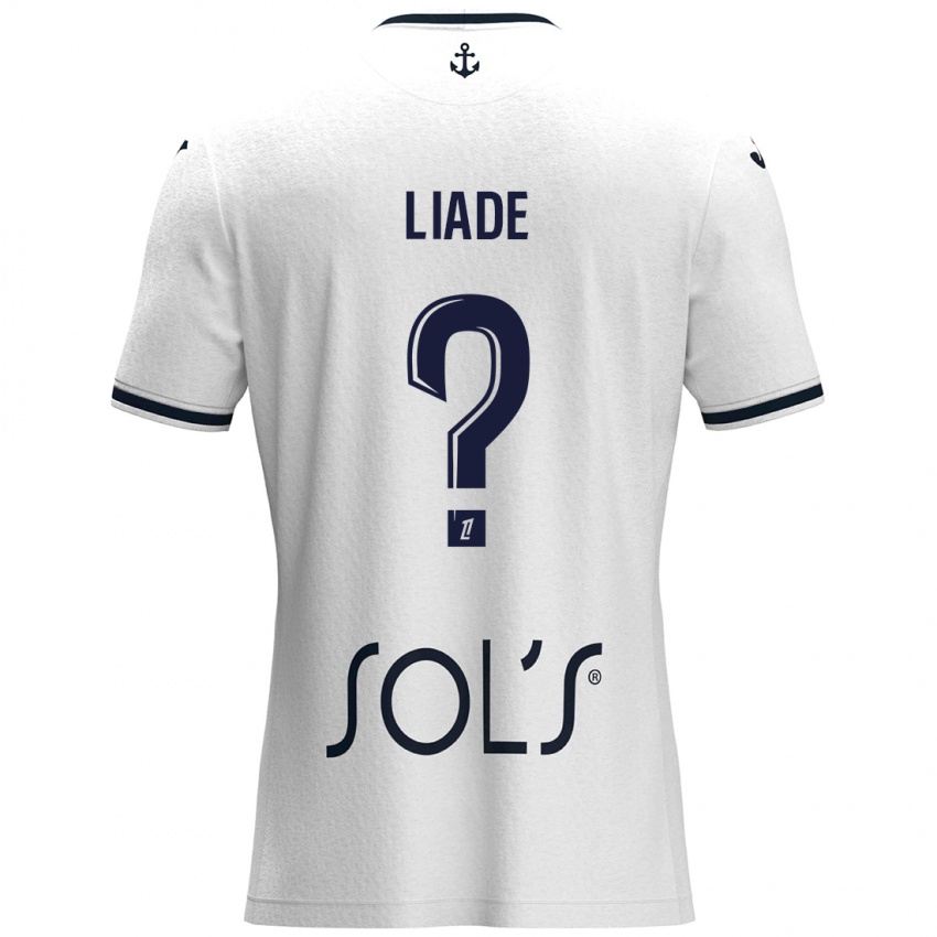 Mænd Noah Liade #0 Hvid Mørkeblå Udebane Spillertrøjer 2024/25 Trøje T-Shirt