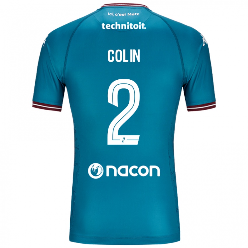 Mænd Maxime Colin #2 Bleu Benzin Udebane Spillertrøjer 2024/25 Trøje T-Shirt