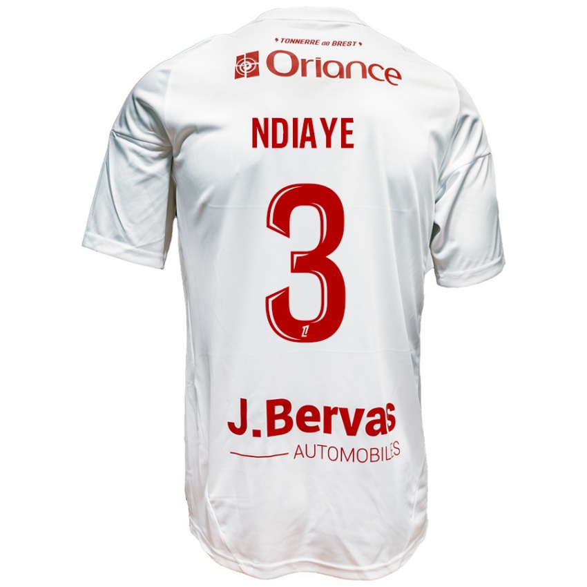 Mænd Abdoulaye Ndiaye #3 Hvid Rød Udebane Spillertrøjer 2024/25 Trøje T-Shirt