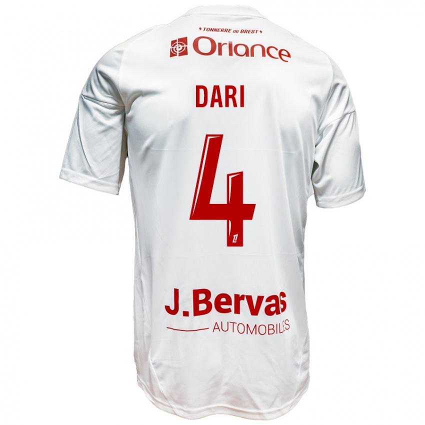 Mænd Achraf Dari #4 Hvid Rød Udebane Spillertrøjer 2024/25 Trøje T-Shirt