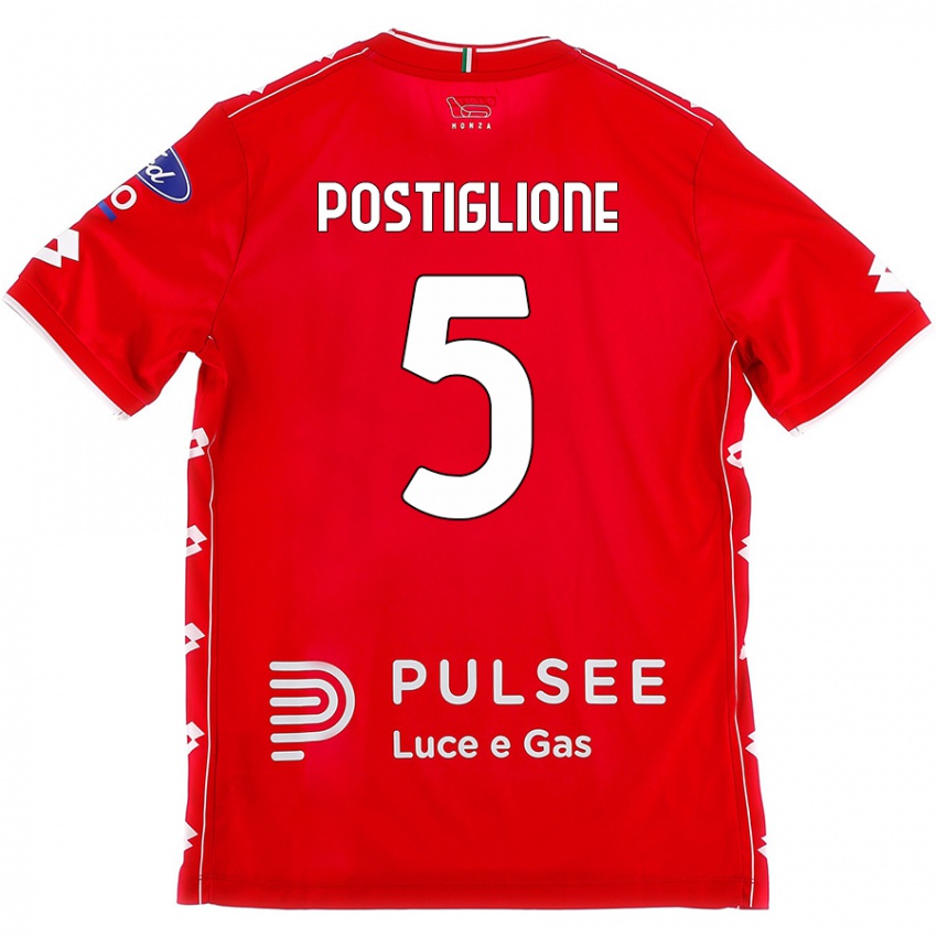 Kvinder Nicolò Postiglione #5 Rød Hvid Hjemmebane Spillertrøjer 2024/25 Trøje T-Shirt