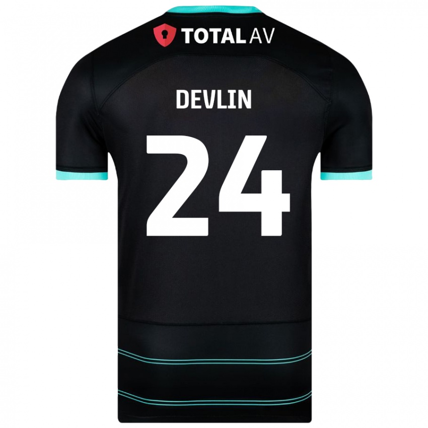 Kvinder Terry Devlin #24 Sort Udebane Spillertrøjer 2024/25 Trøje T-Shirt