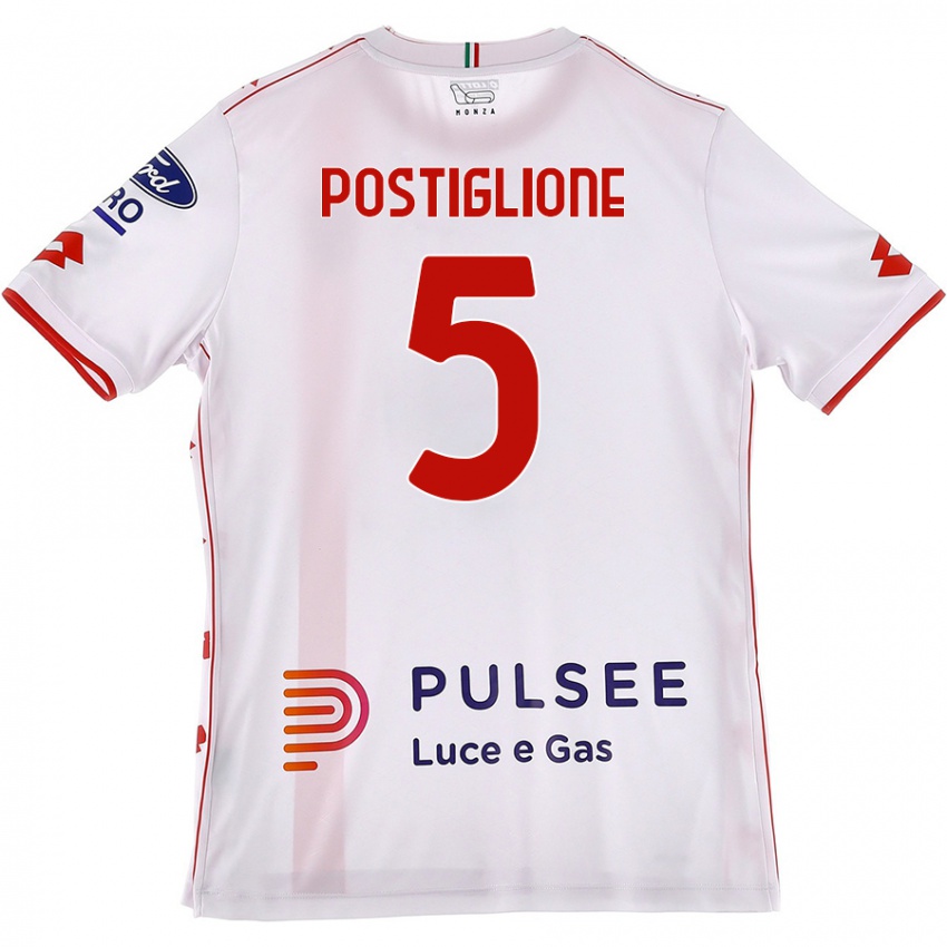 Kvinder Nicolò Postiglione #5 Hvid Rød Udebane Spillertrøjer 2024/25 Trøje T-Shirt