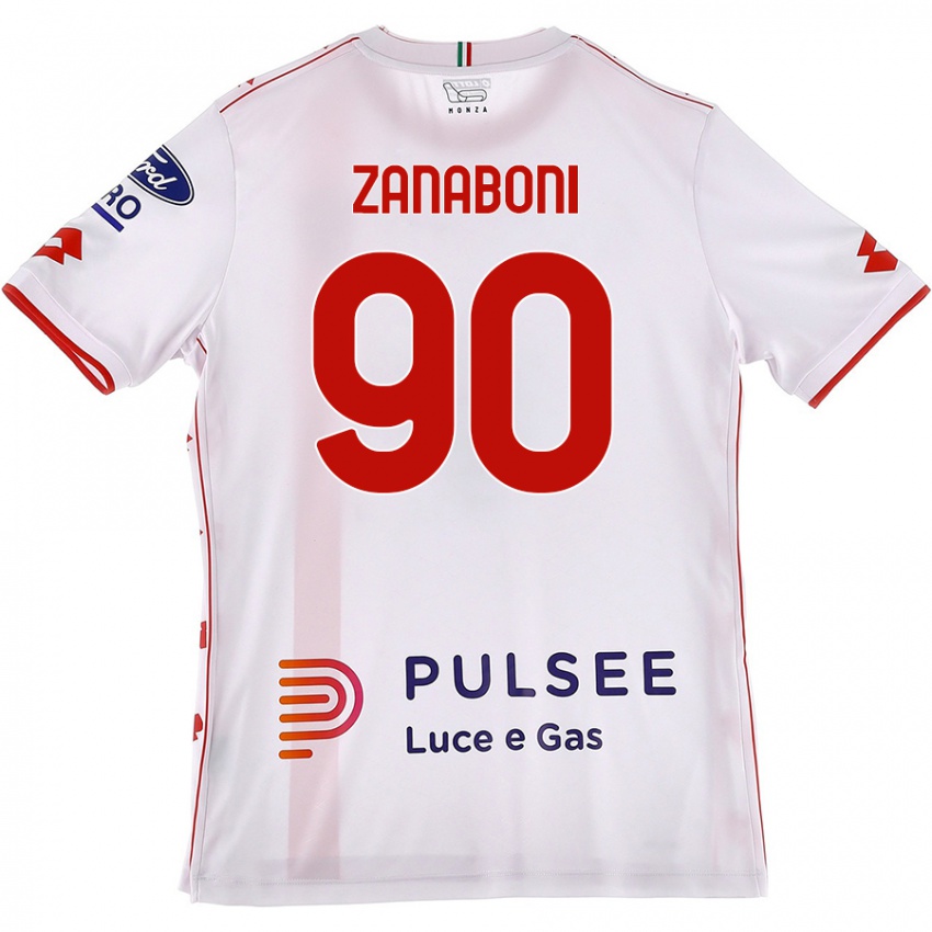 Kvinder Emanuele Zanaboni #90 Hvid Rød Udebane Spillertrøjer 2024/25 Trøje T-Shirt