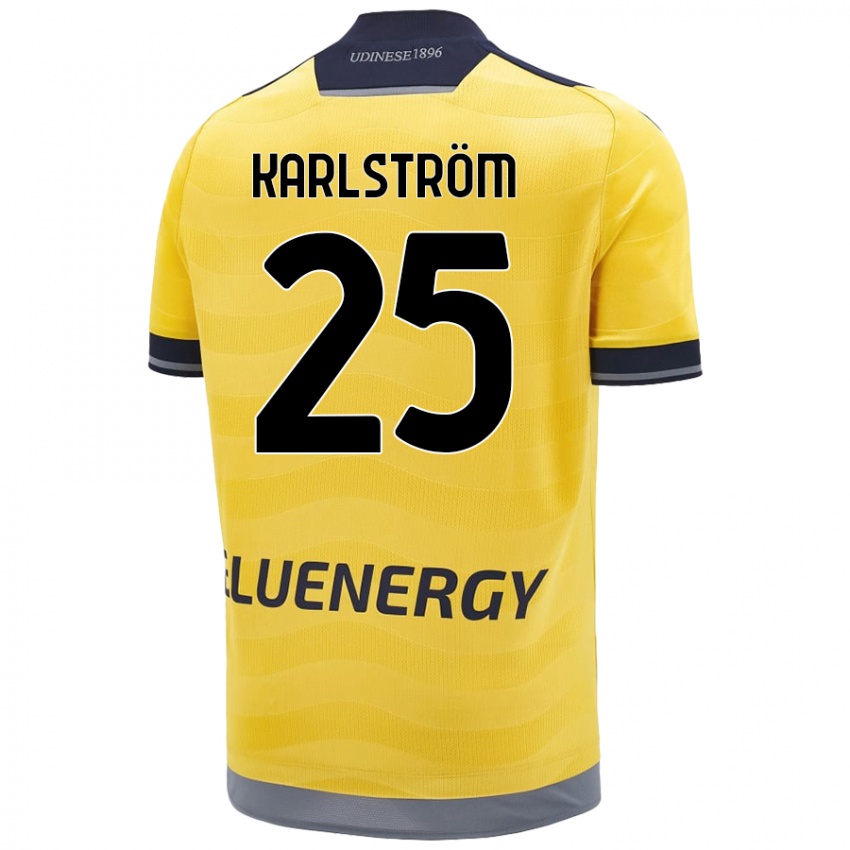 Kvinder Jesper Karlström #25 Gylden Udebane Spillertrøjer 2024/25 Trøje T-Shirt