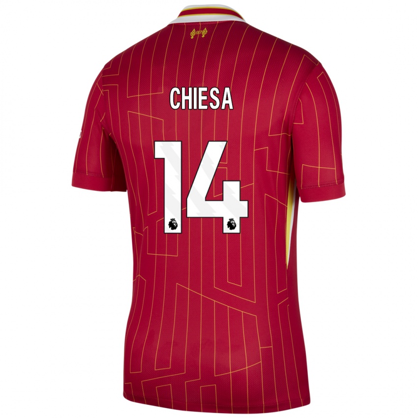 Børn Federico Chiesa #14 Rød Gul Hvid Hjemmebane Spillertrøjer 2024/25 Trøje T-Shirt