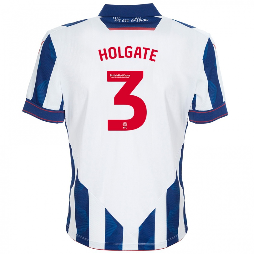 Børn Mason Holgate #3 Hvid Mørkeblå Hjemmebane Spillertrøjer 2024/25 Trøje T-Shirt