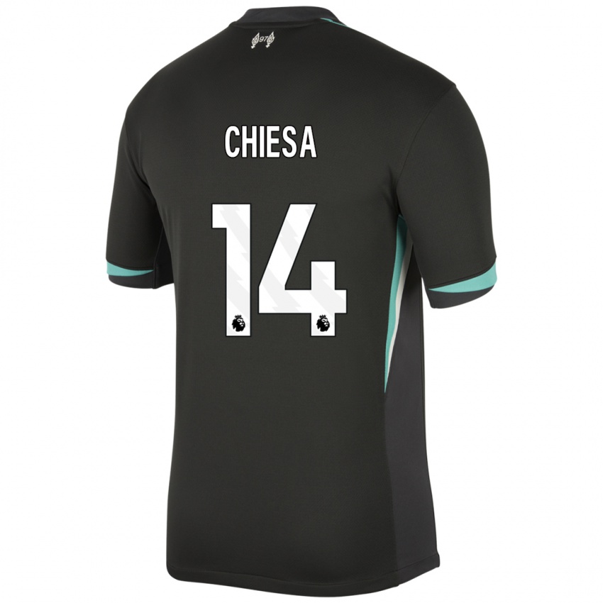 Mænd Federico Chiesa #14 Sort Antracit Hvid Udebane Spillertrøjer 2024/25 Trøje T-Shirt