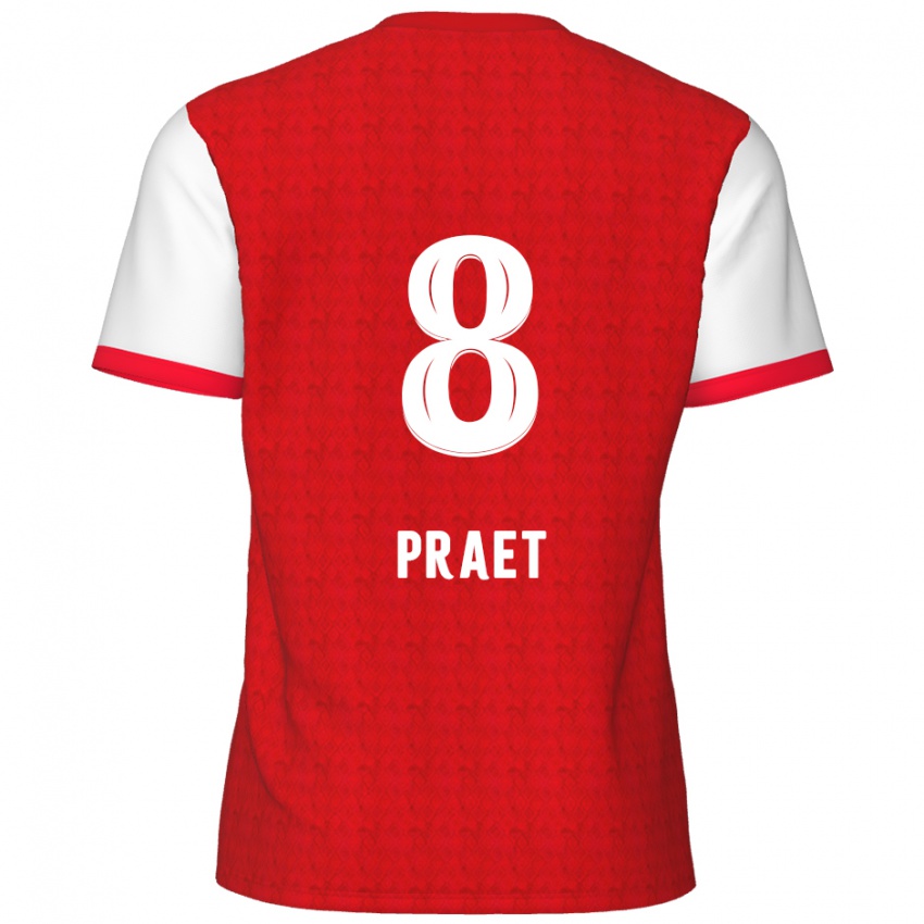 Mænd Dennis Praet #8 Rød Hvid Hjemmebane Spillertrøjer 2024/25 Trøje T-Shirt