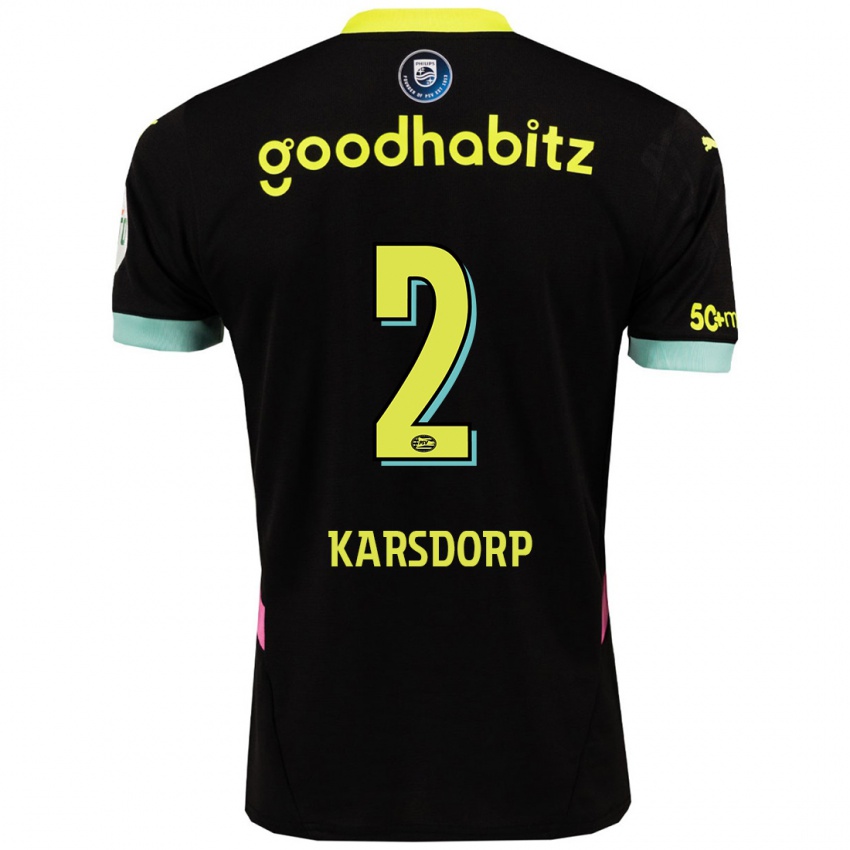 Mænd Rick Karsdorp #2 Sort Gul Udebane Spillertrøjer 2024/25 Trøje T-Shirt